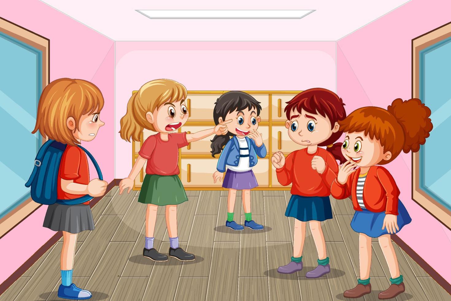 School bullying with student cartoon characters vector