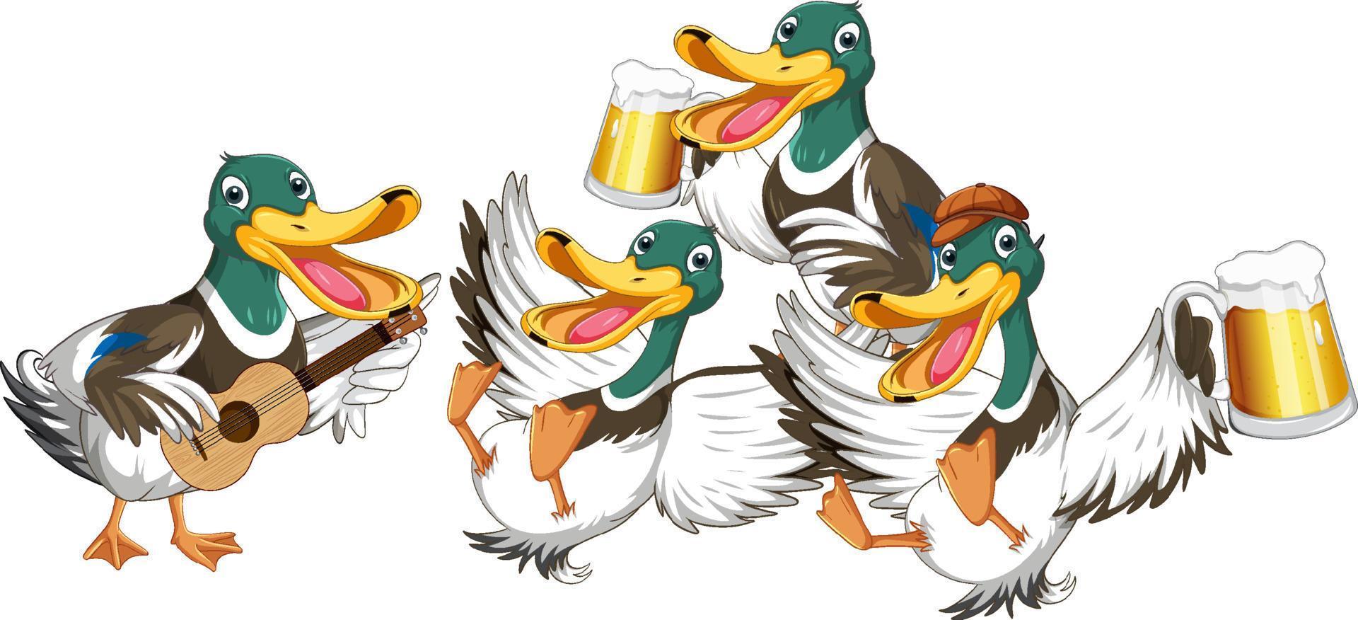 Group of wild ducks party vector