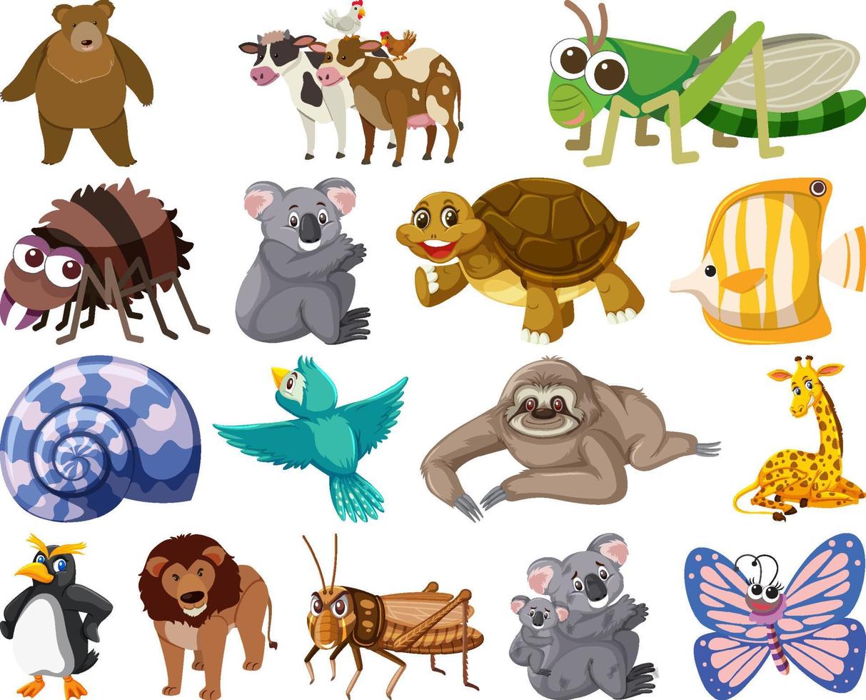 conjunto de dibujos animados de varios animales vector
