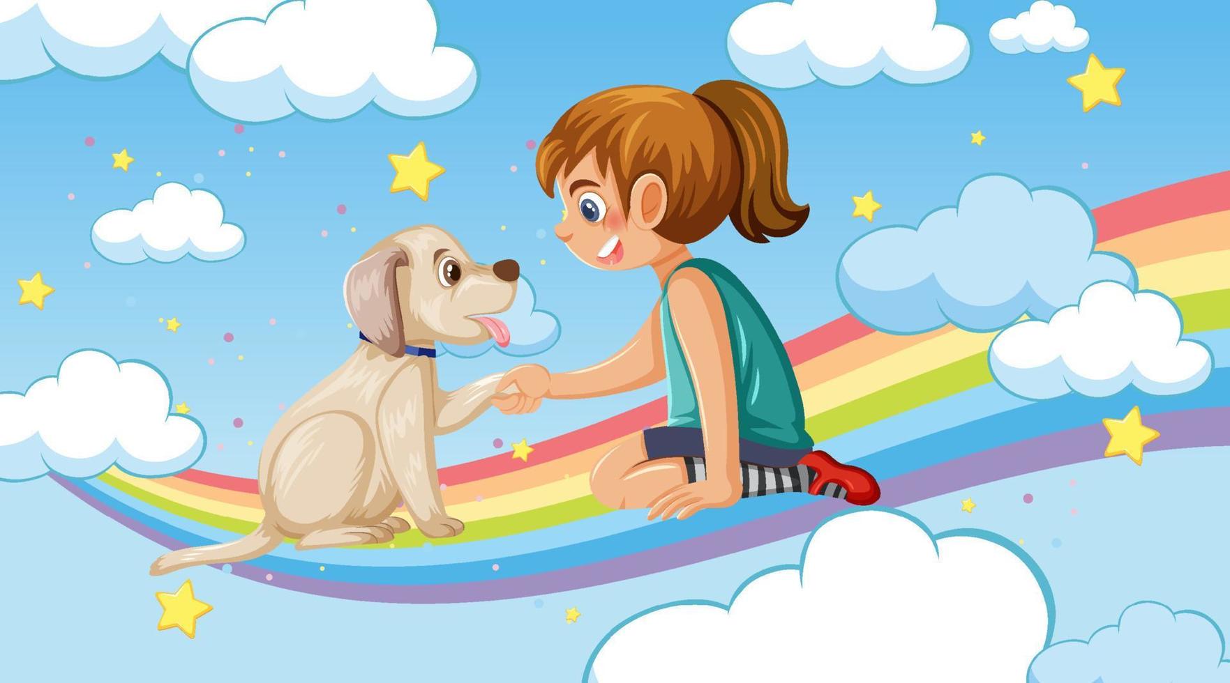 A girl shaking hands with her dog vector