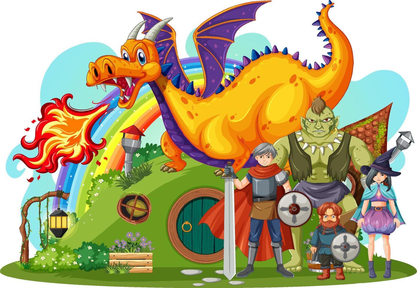 Fantasy folk cartoon characters set vector