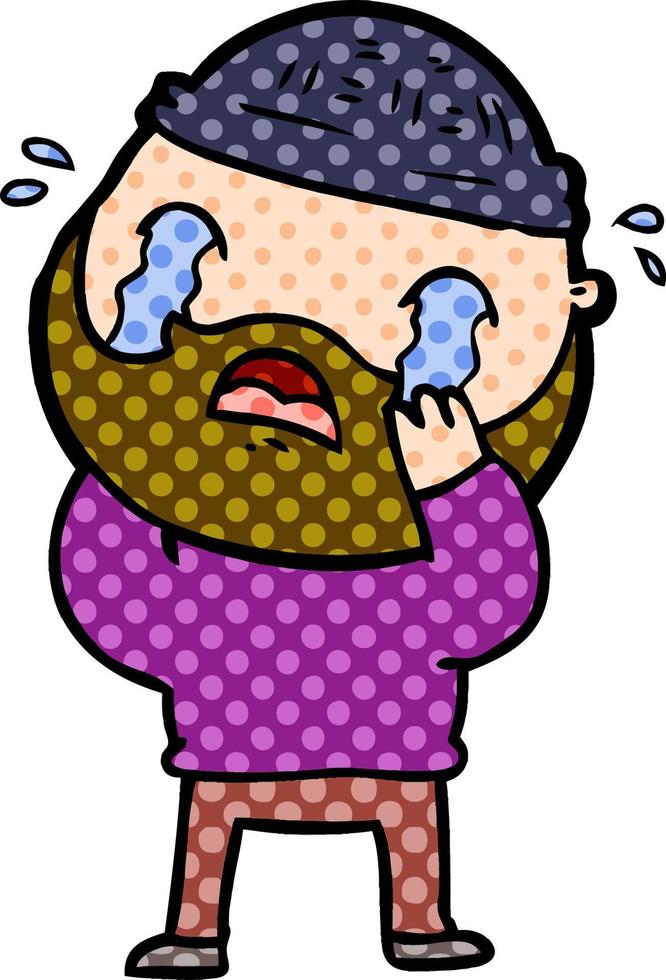 cartoon bearded man crying vector