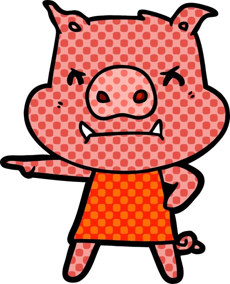angry cartoon pig in dress pointing vector