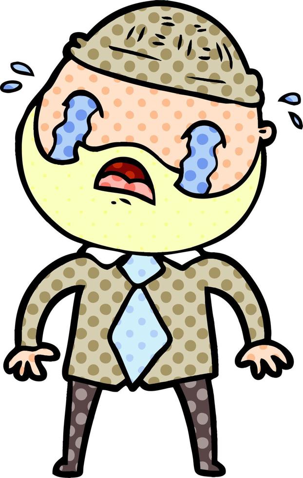 cartoon bearded man crying vector