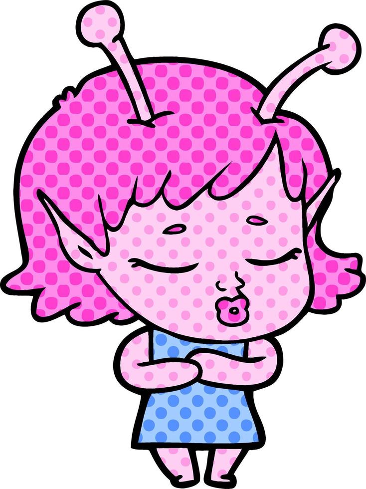 cute alien girl cartoon vector