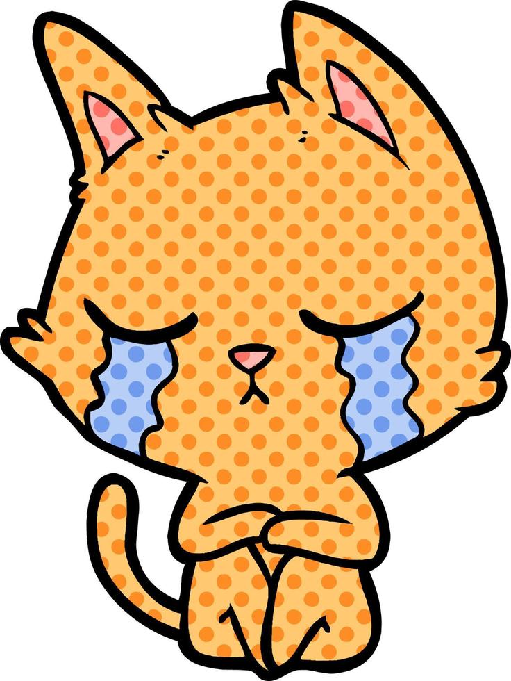 crying cartoon cat sitting vector