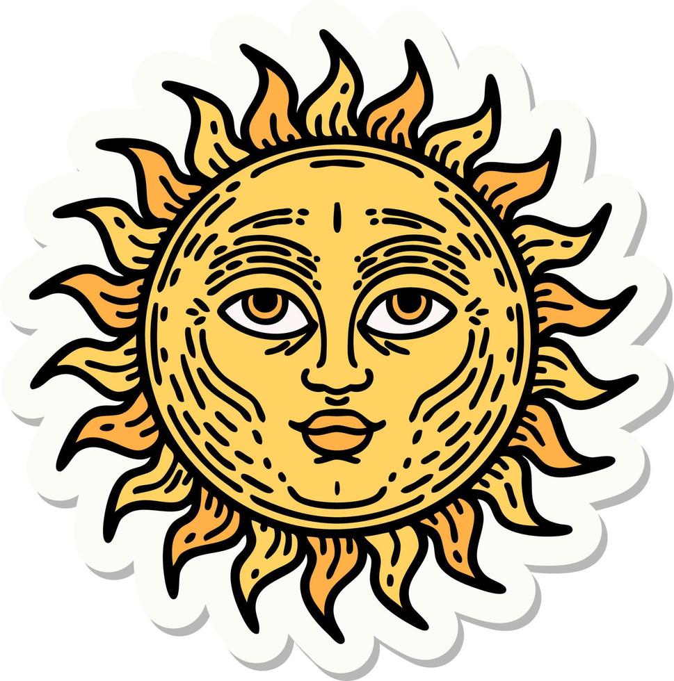 Yellow Sun Face And Hair Tattoo Design