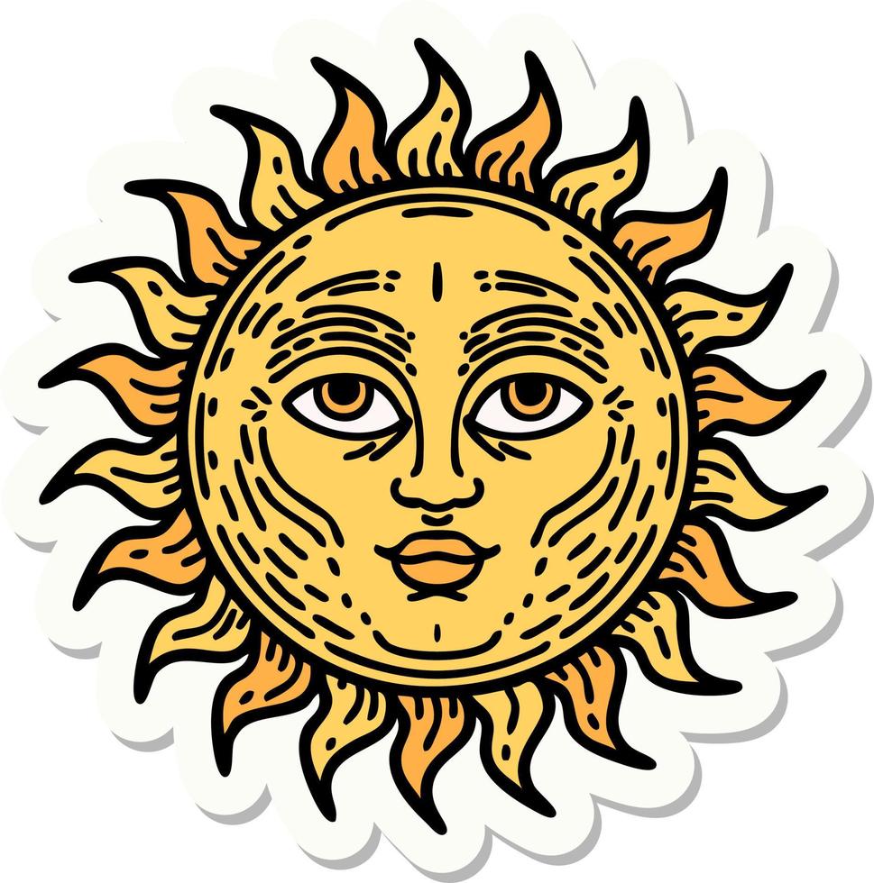 tattoo style sticker of a sun with face vector