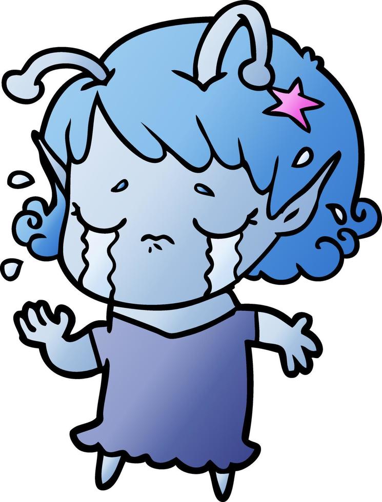 niña alienígena llorando de dibujos animados vector