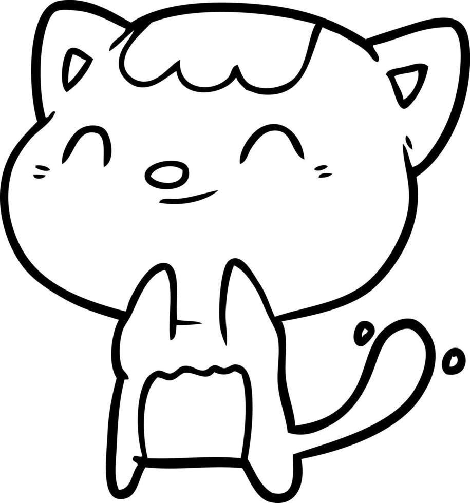 cute line drawing of a happy little cat vector