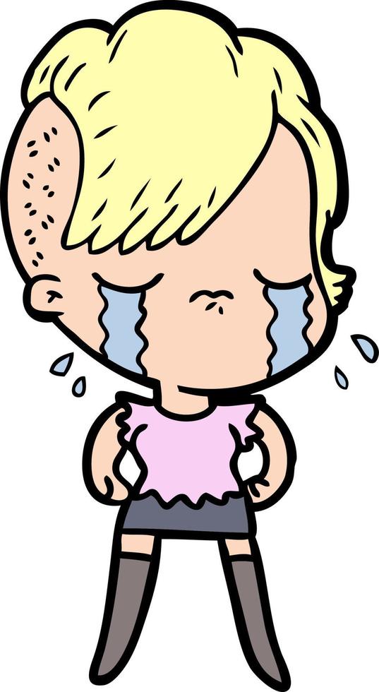 cartoon crying girl vector