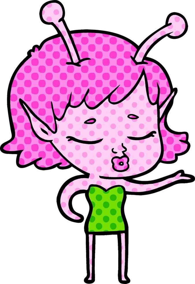 cute alien girl cartoon vector