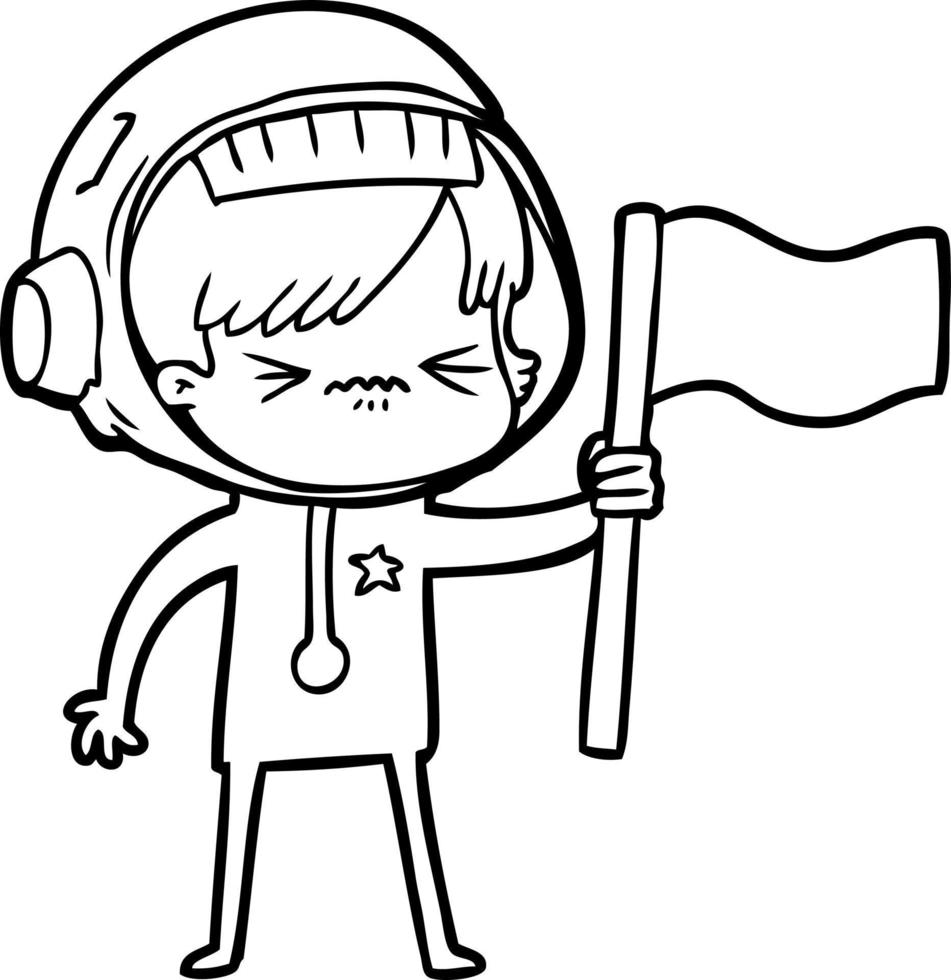angry cartoon space girl waving flag vector