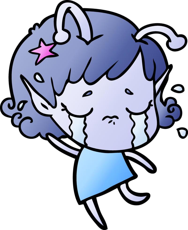 cartoon crying alien girl vector