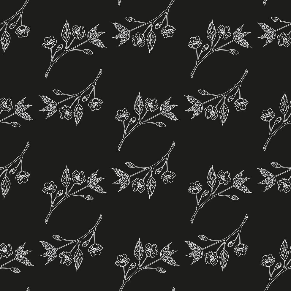 patrón impecable con ramas blancas con flores de sakura sobre fondo negro. imagen vectorial vector