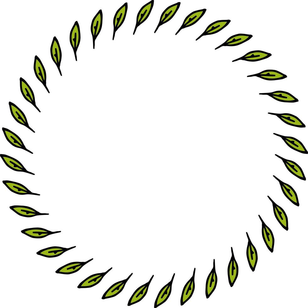 Round frame with positive stylish green leaves on white background. Vector image.