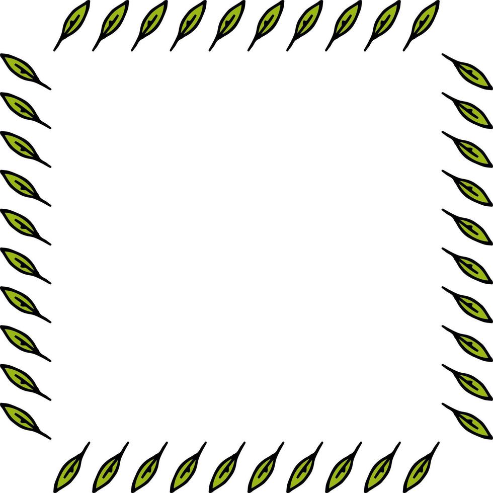 Square frame with positive stylish green leaves on white background. Vector image.