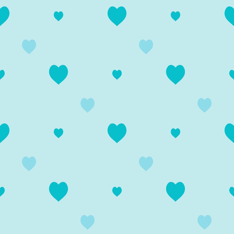 Seamless pattern with blue hearts on light blue background. Vector image.