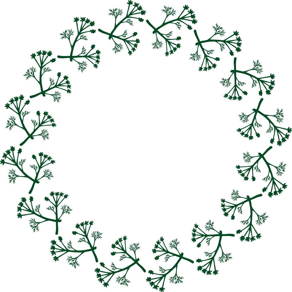 Round frame with awesome green plants on white background. Vector image.