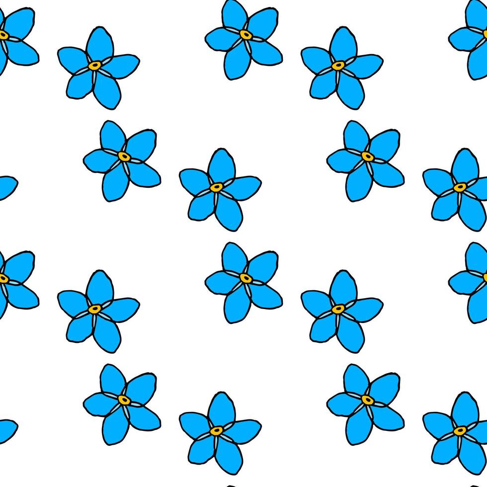 Seamless pattern with little flowers forget-me-not on white background. Vector image.