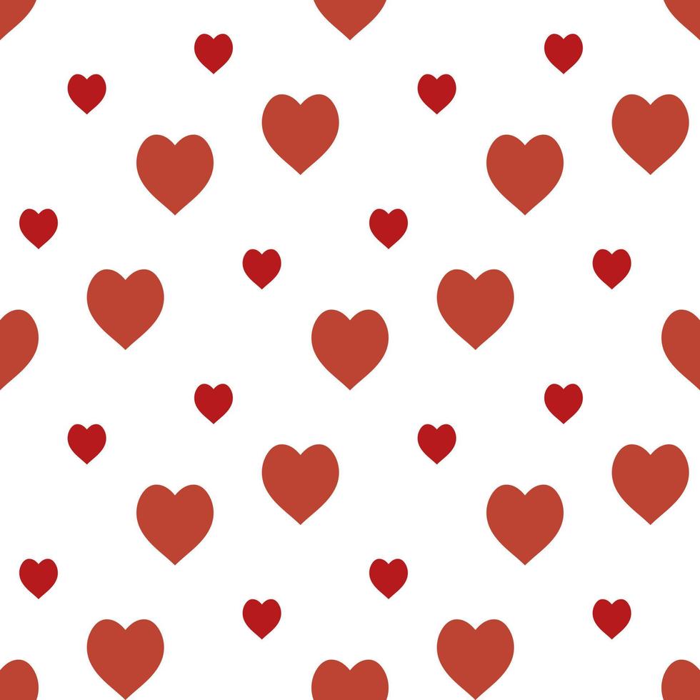 Seamless pattern with cozy red hearts on white background. Vector image.