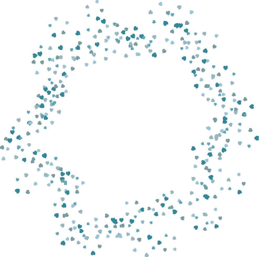 Round frame with festive little blue hearts on white background. Vector image.