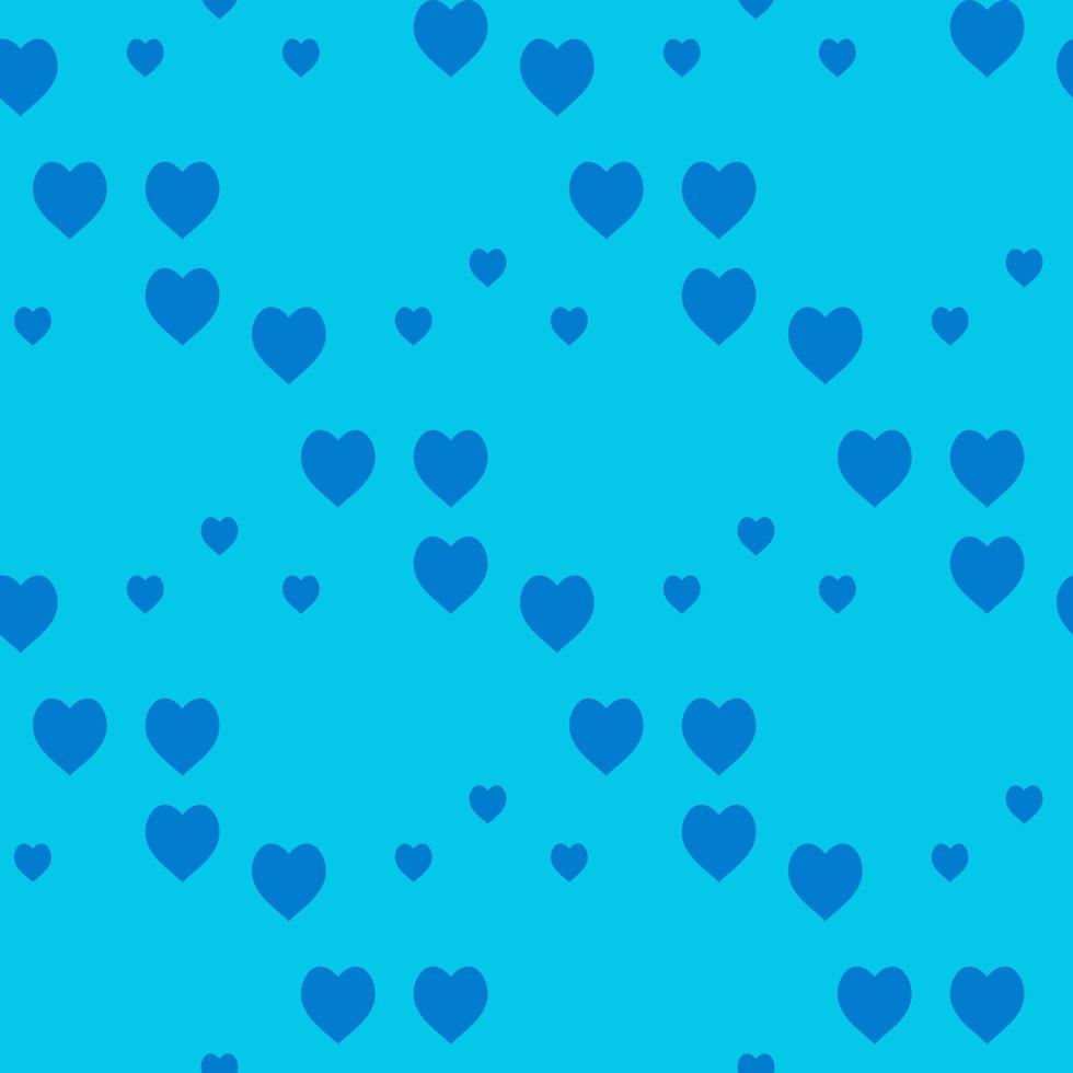 Seamless pattern with dark blue hearts on bright blue background. Vector image.