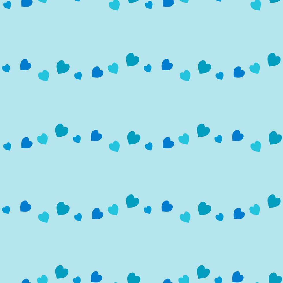 Seamless pattern with cozy blue hearts on light blue background. Vector image.