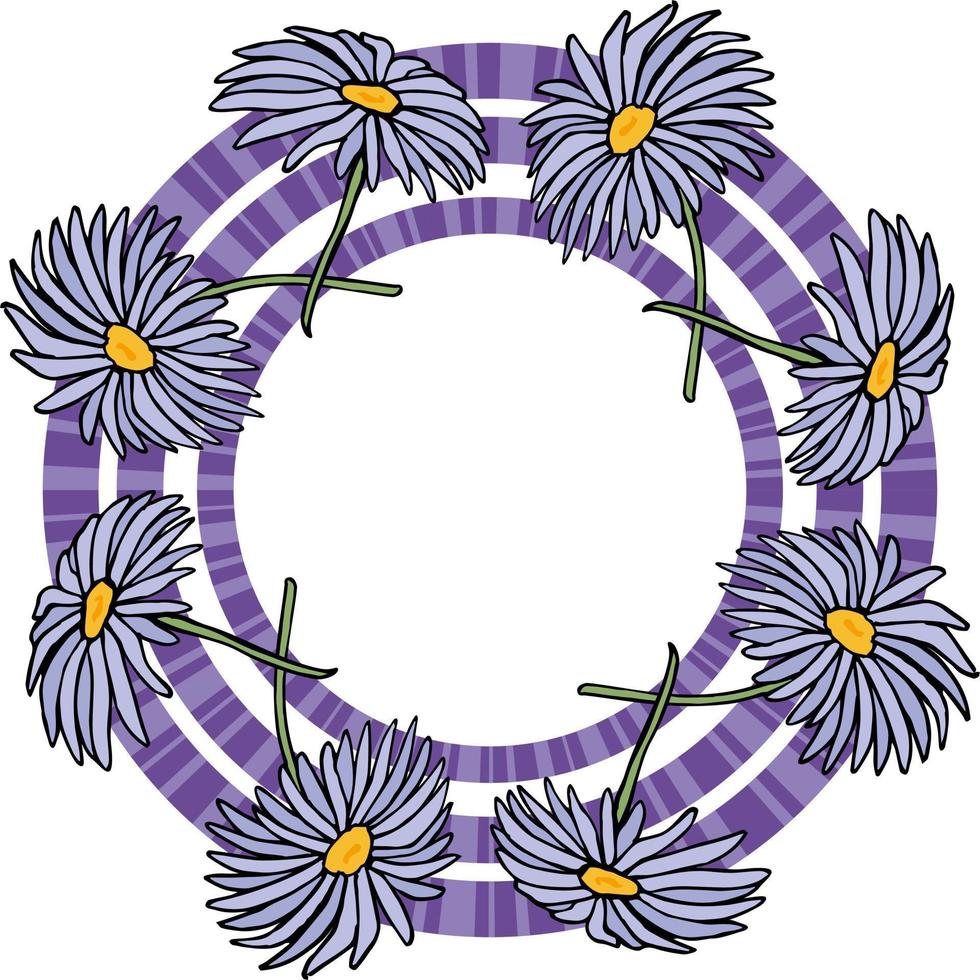 Round frame with stylish aster dumosus Blaubox on white background. Vector image.