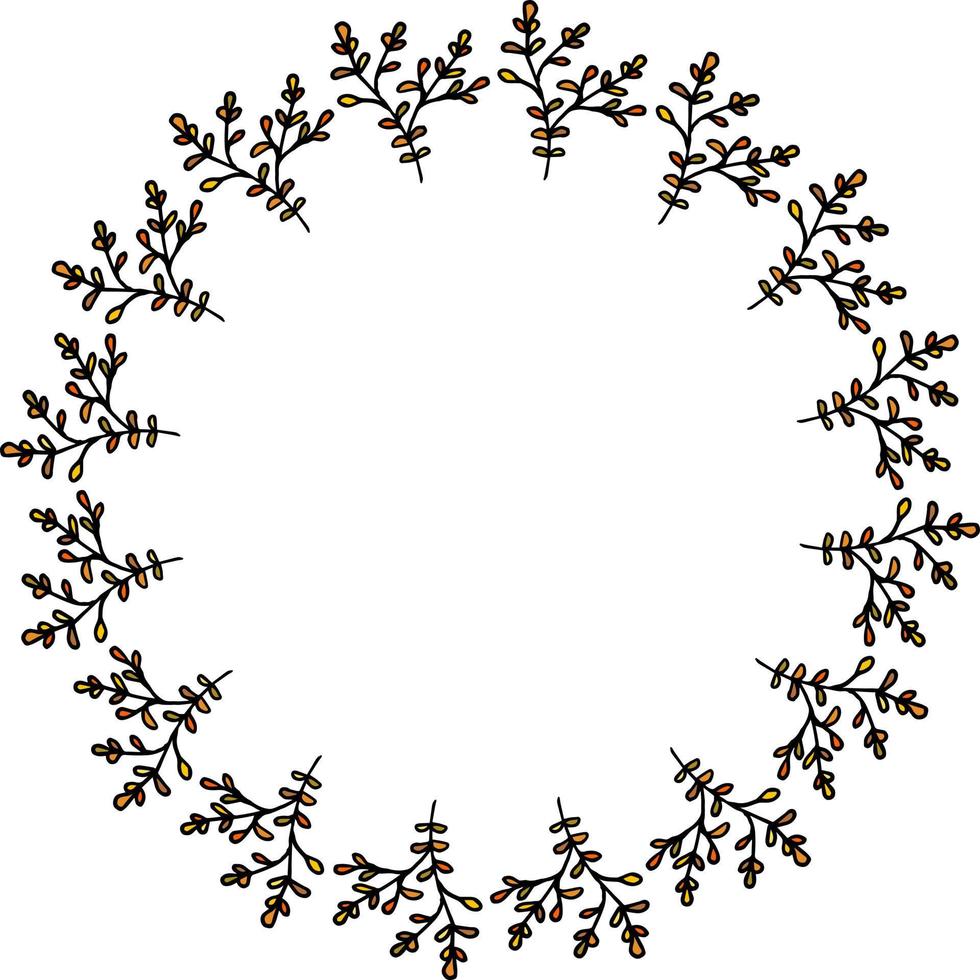 Round frame with positive autumn branches on white background. Vector image.