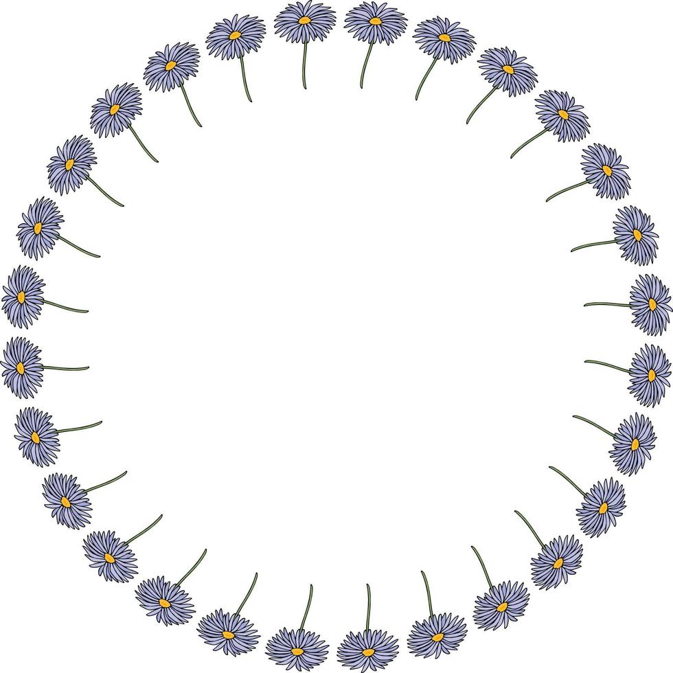 Round frame with aster dumosus Blaubox on white background. Vector image.
