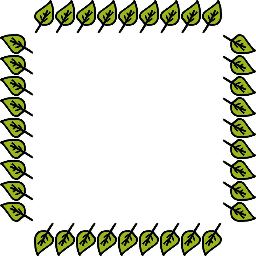 Square frame with positive beautiful green leaves on white background. Vector image.
