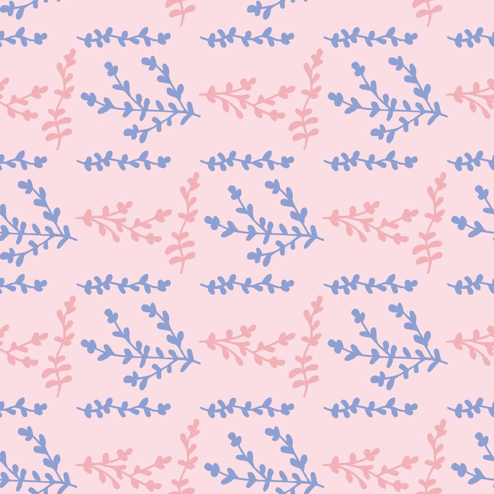 Seamless pattern with violet and pink branches on light pink background. Vector image.