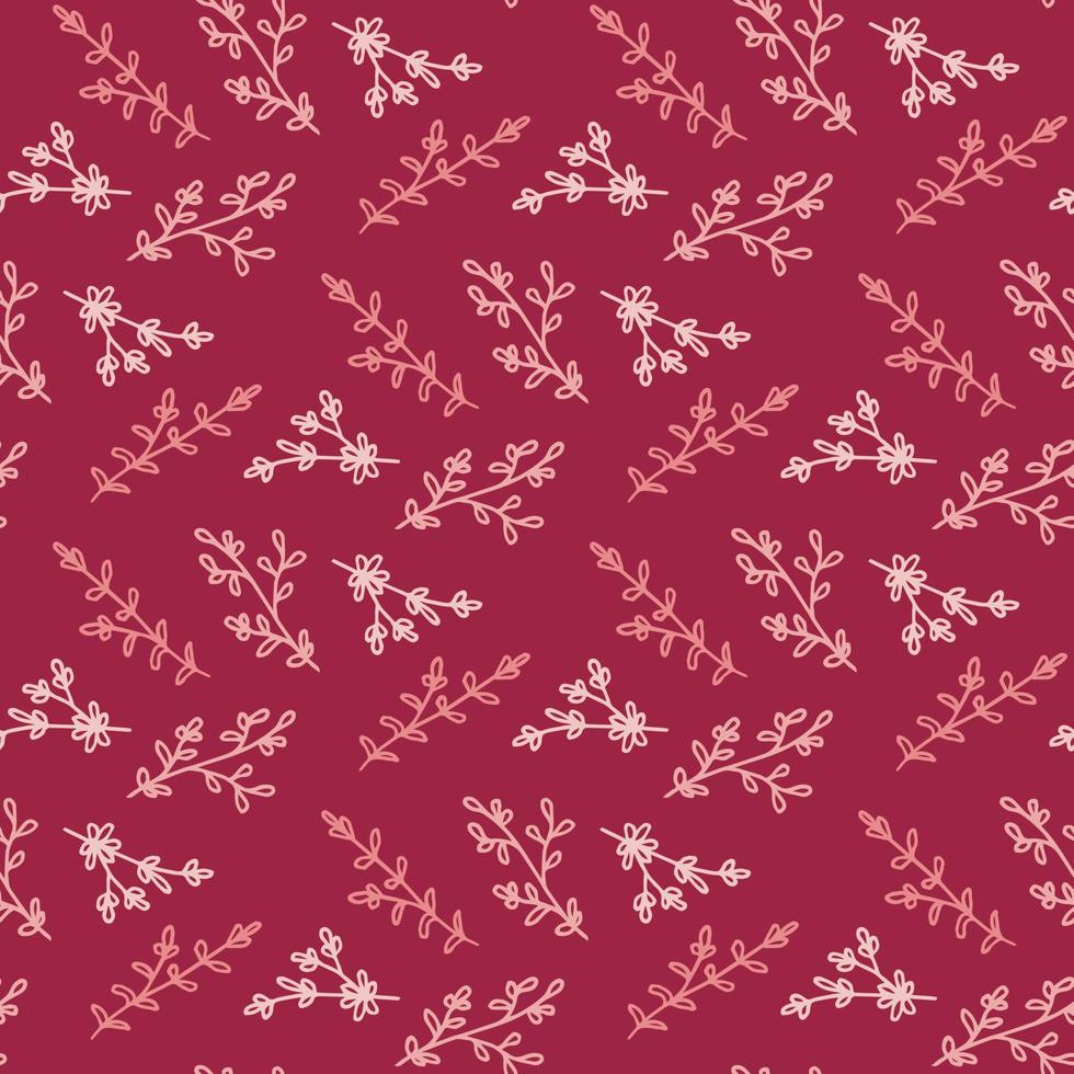 Seamless pattern with pink branches on dark pink background. Vector image.