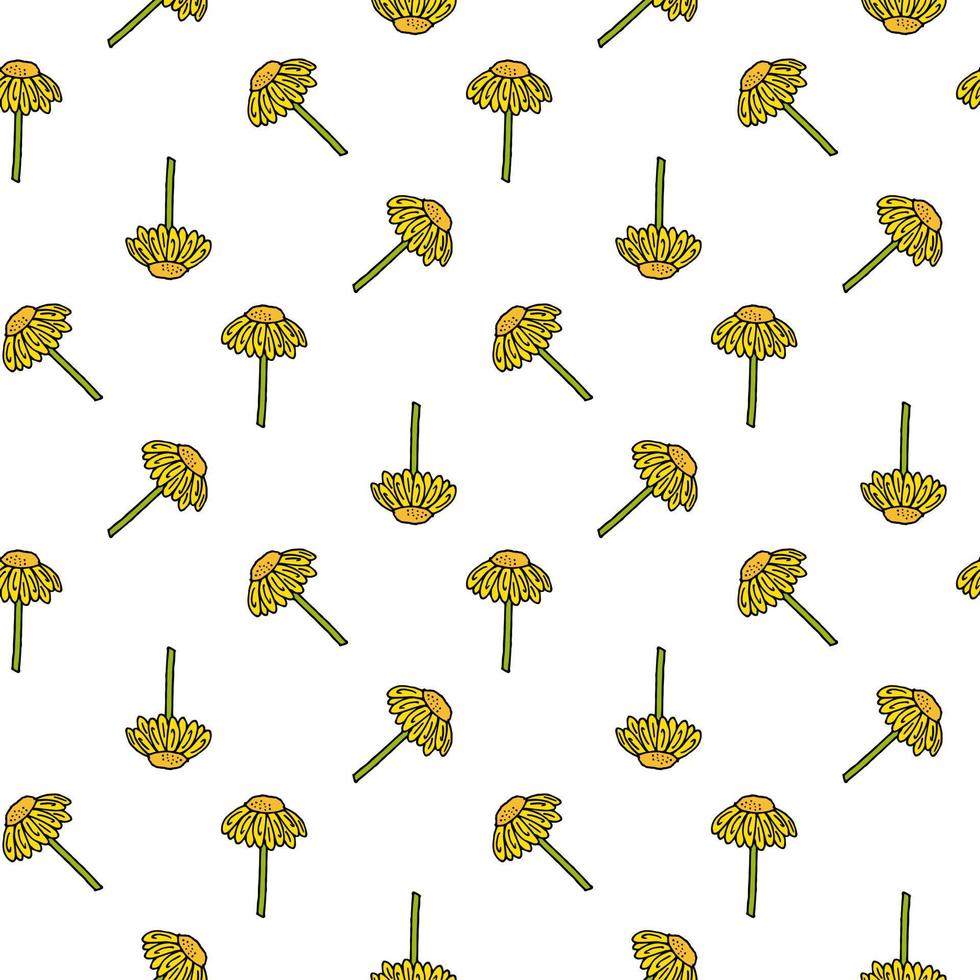 Seamless pattern with awesome yellow flowers on white background. Vector image.