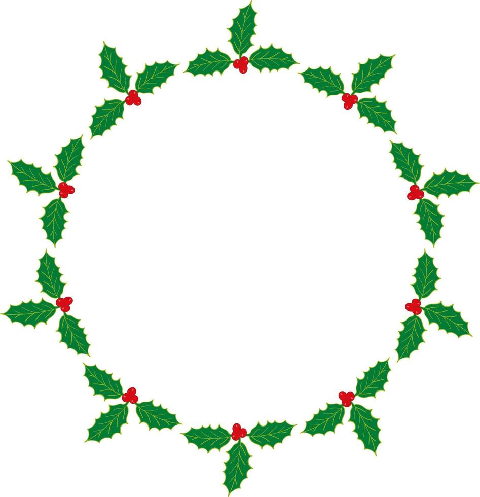 Round frame with holly plant on white background. Vector image. ilex