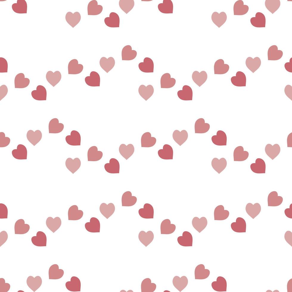 Seamless pattern with warm pink hearts on white background. Vector image.