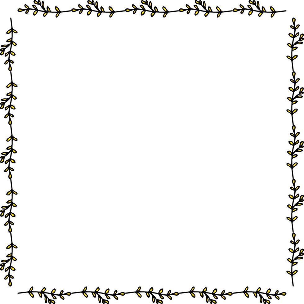 Square frame with positive yellow branches on white background. Vector image.