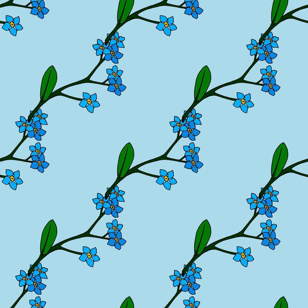 Seamless pattern with flowers forget-me-not on cozy light blue background. Vector image.