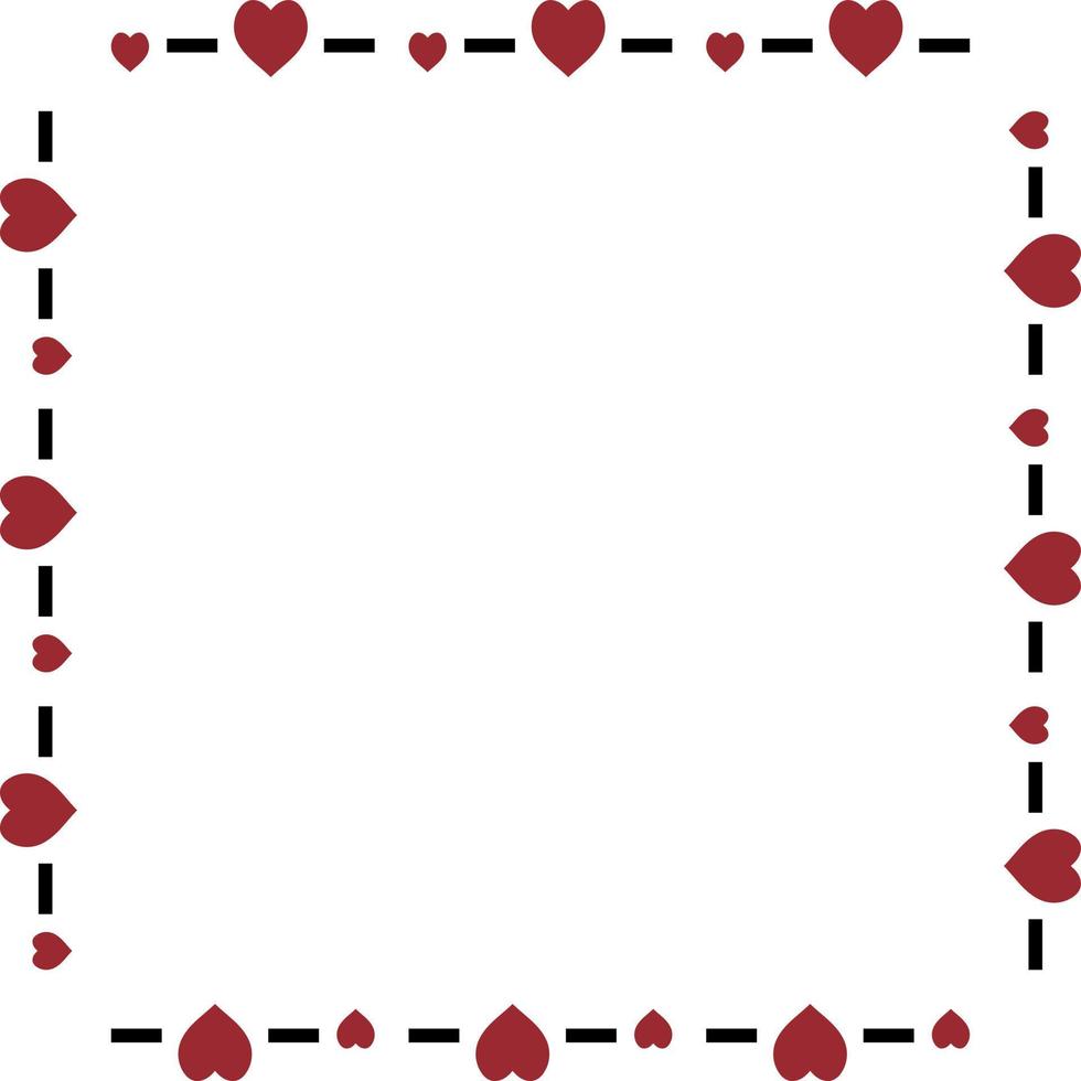 Square frame with stylish red hearts on white background. Vector image.