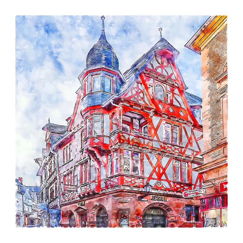 Marburg Germany Watercolor sketch hand drawn illustration vector