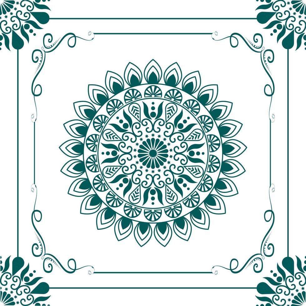 diseño de mandala .patrón de mandala vectorial con esquinas diseño ornamental geométrico. el mandala étnico se puede utilizar para el techo, los azulejos, la tela, la cubierta, las decoraciones de papel tapiz de fondo verde y blanco vector