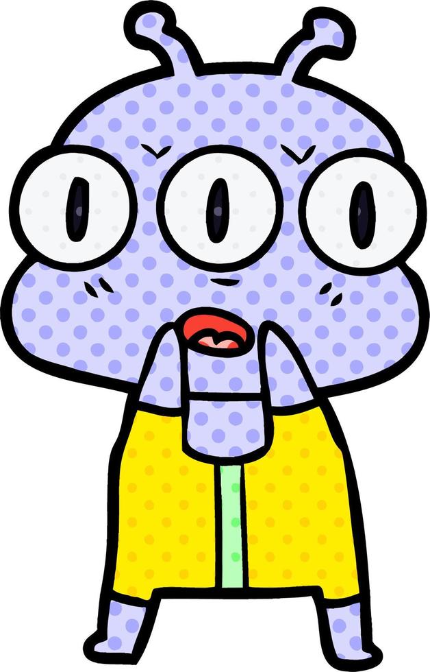 cartoon three eyed alien vector