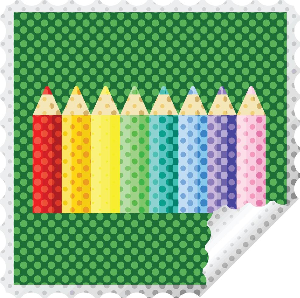 Lápices de color gráfico sello adhesivo cuadrado vector