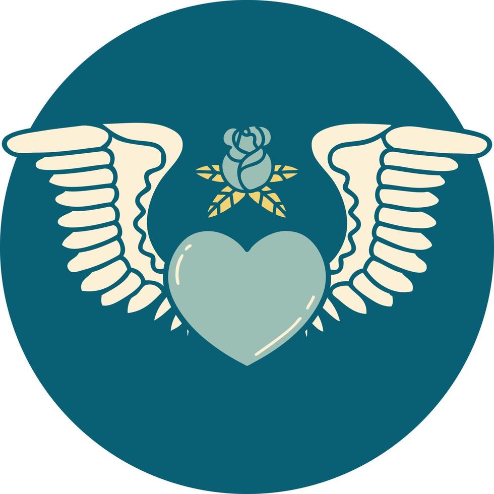 tattoo style icon of a heart with wings vector