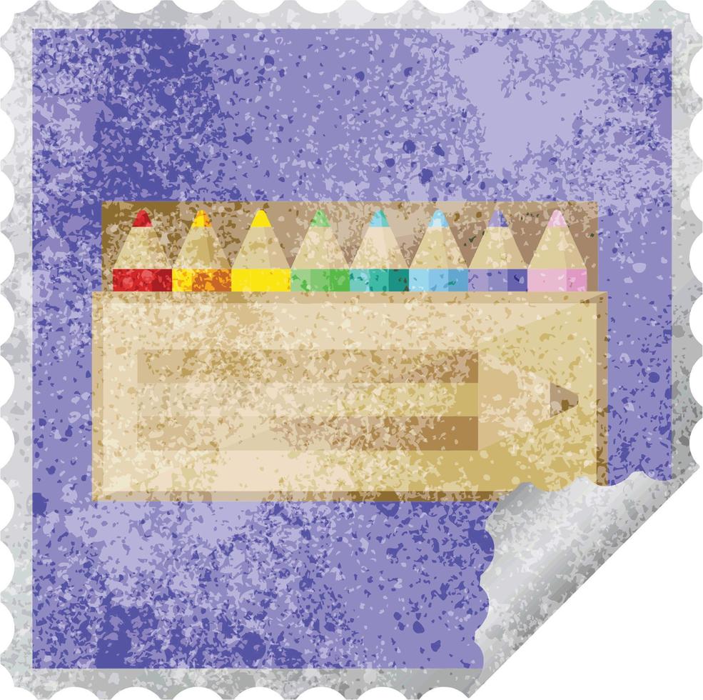 paquete de lápices de colores sello adhesivo cuadrado gráfico vector