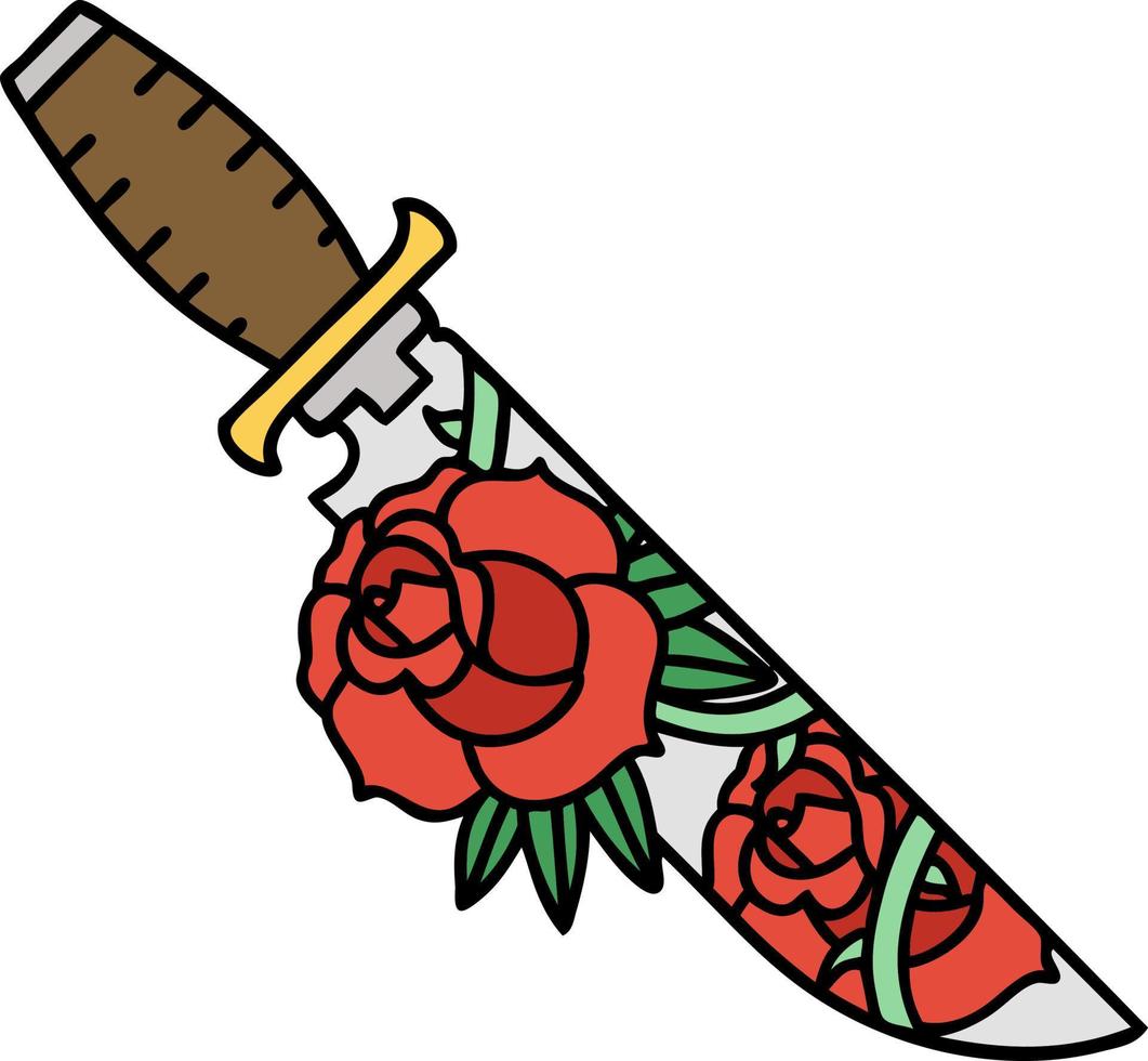 traditional tattoo of a dagger and flowers vector