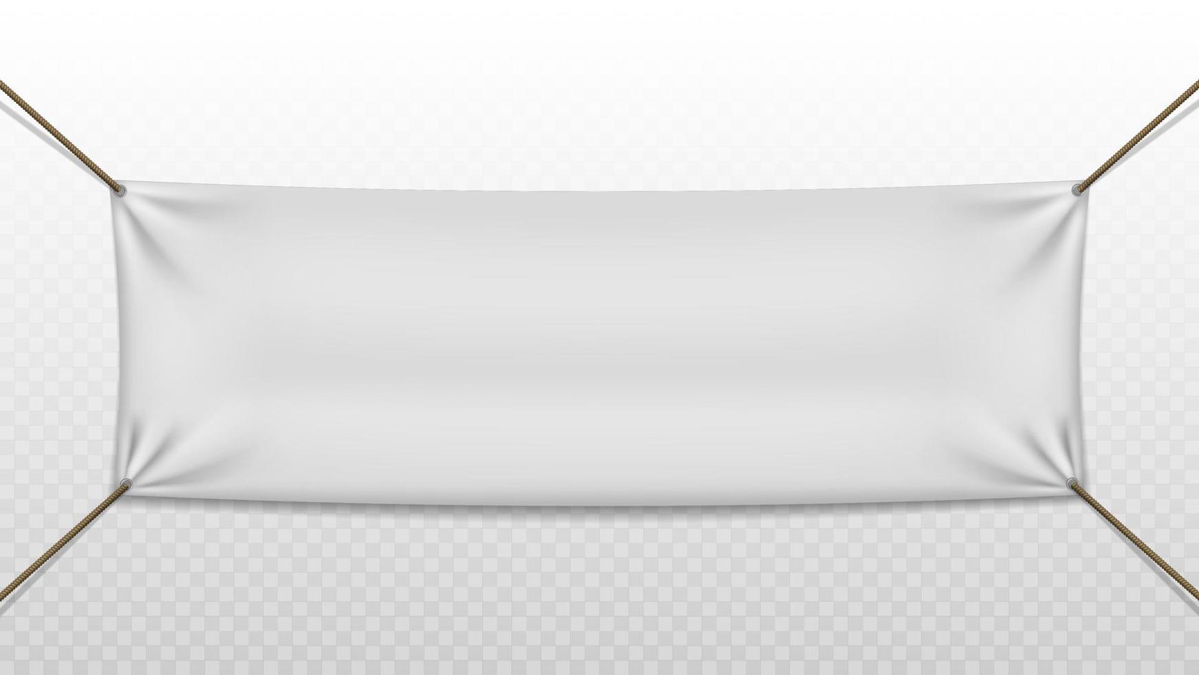 White textile banners with folds, blank hanging fabric mockup, design elements for advertising, web site, flyers, posters, sale announcement. Vector Illustration