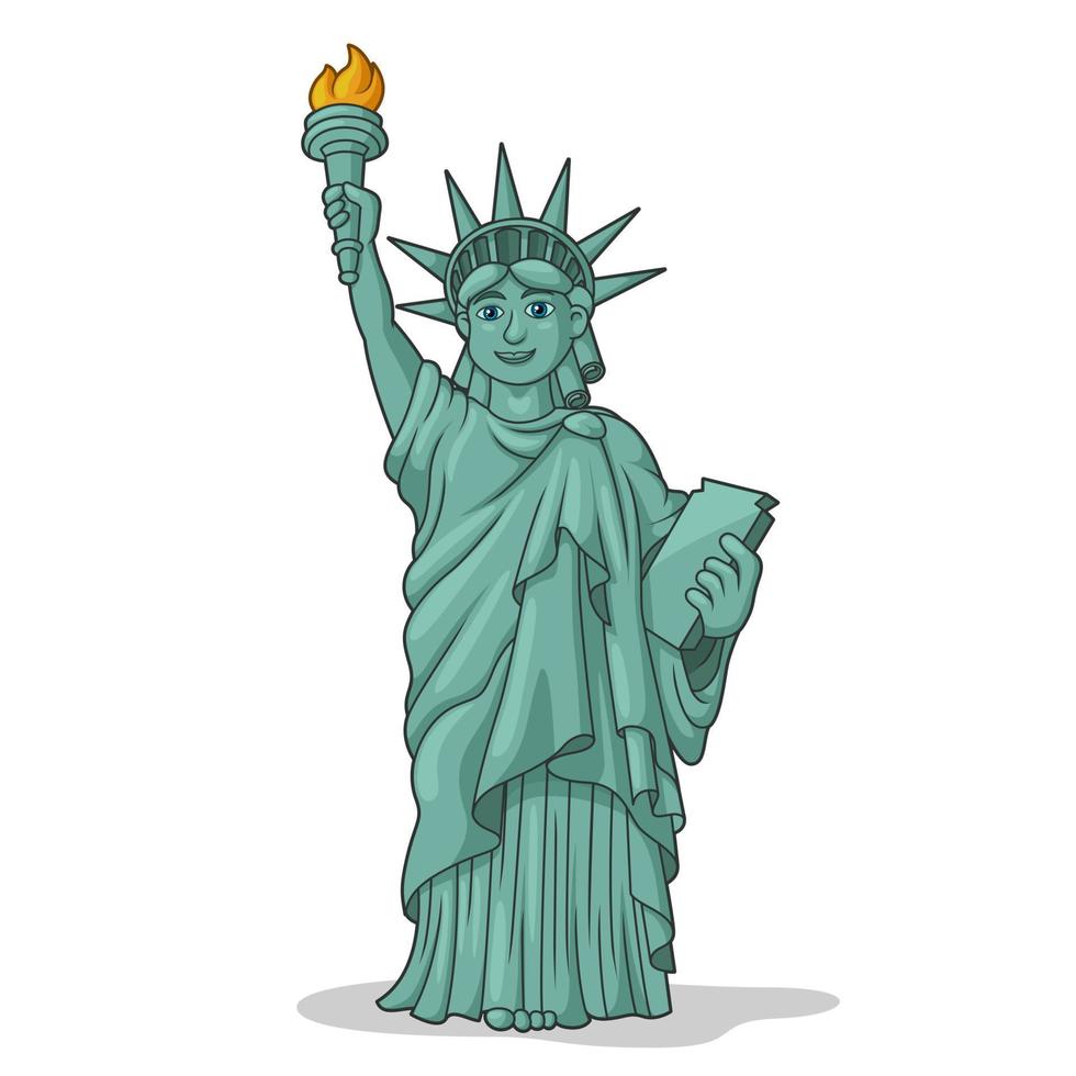 caricatura de la estatua de la libertad. edificio y puntos de referencia del mundo. concepto de icono de viaje. ilustración vectorial vector