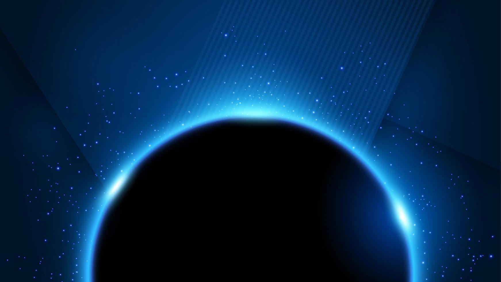Blue Circle Hole Background, Elegant Gold Light Line. Widescreen Vector Illustration